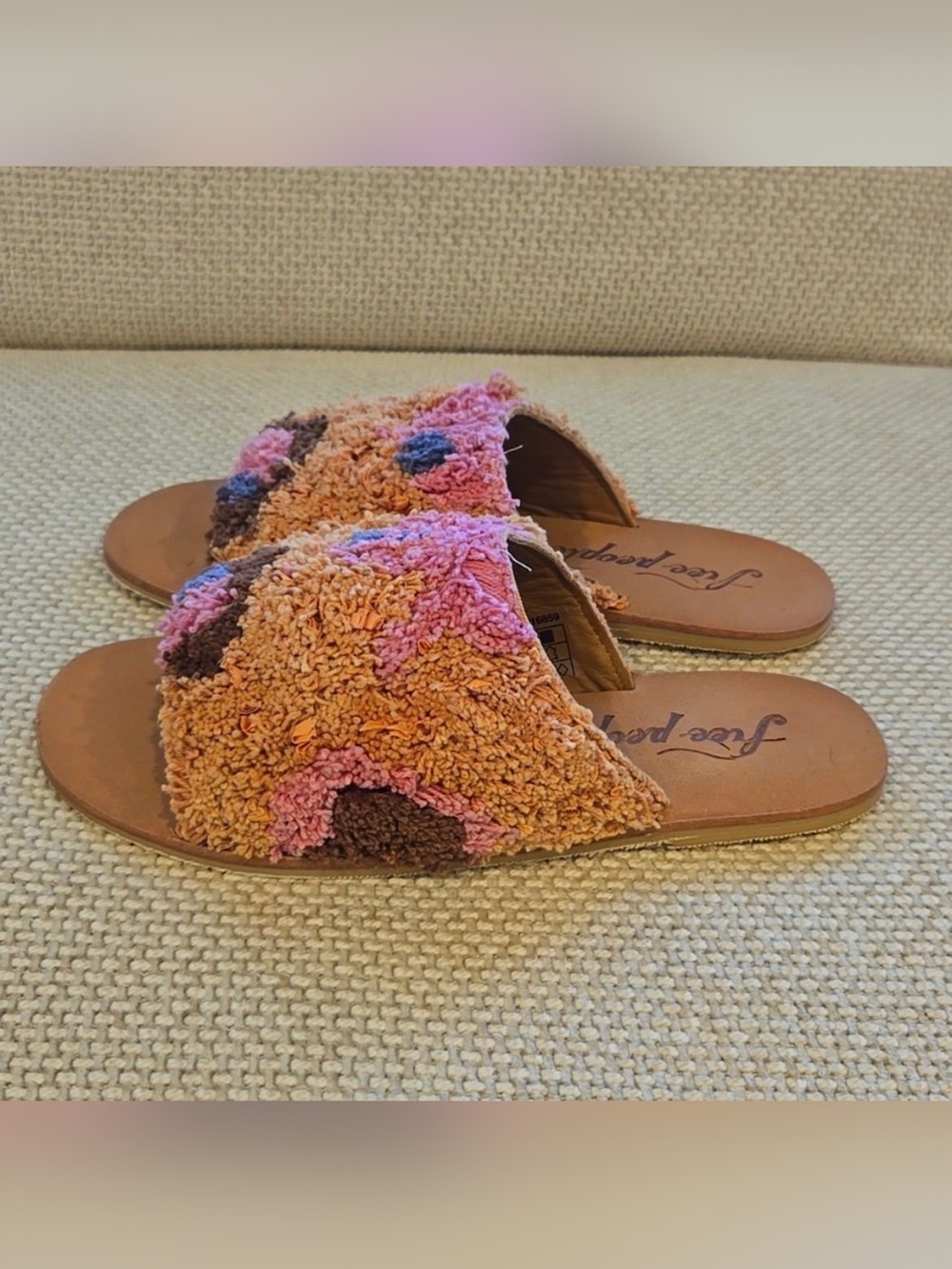 Free People Yuma Pink and Tan Textured Slide Mules